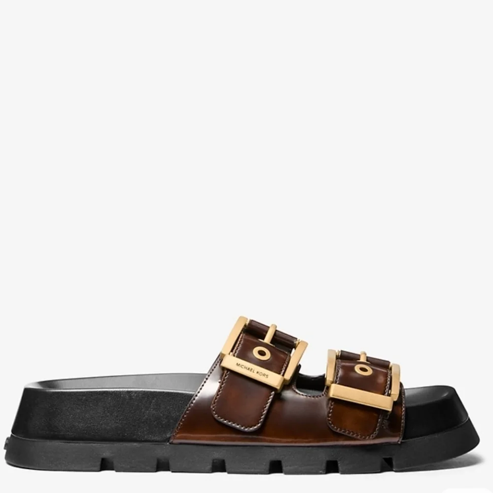 NIB MICHAEL Michael Kors Colby Burnished Leather Flat Sandal